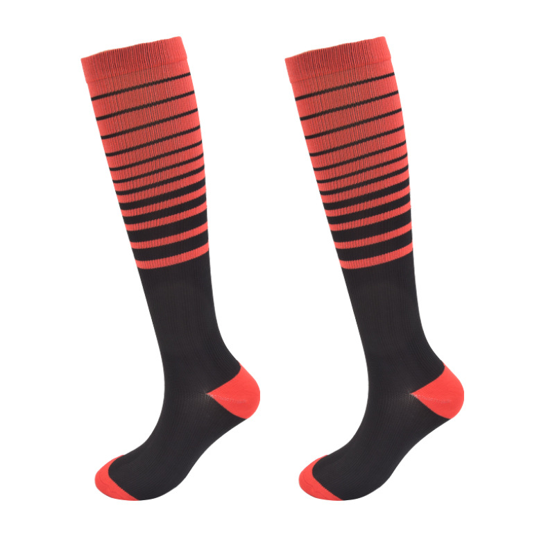 Striped Ski Compression Stockings Pressure Calf Socks Outdoor Sports Compression Socks Absorbent Breathable Running Socks 20-30 mmHg